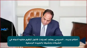 أحكام جديدة.. السيسي يعتمد تعديلات قانون تنظيم ملكية الدولة في الشركات ونشرها بالجريدة الرسمية